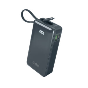 SBS Powerbank 10000 mAh 20 W beépített USB-C kábellel és digitális kijelzővel (sötétszürke)