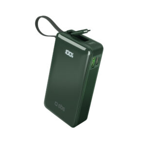 SBS Powerbank 10000 mAh 20 W beépített USB-C kábellel és digitális kijelzővel (zöld)
