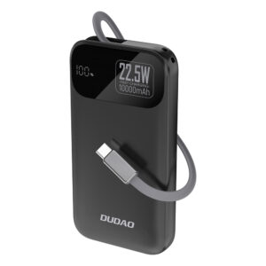 Dudao K31 10 000 mAh 22,5 W PD powerbank beépített USB-C kábellel (fekete)