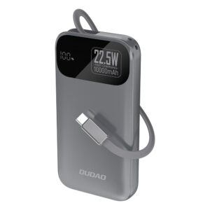 Dudao K31 10000 mAh 22,5 W PD powerbank beépített USB-C kábellel (szürke)
