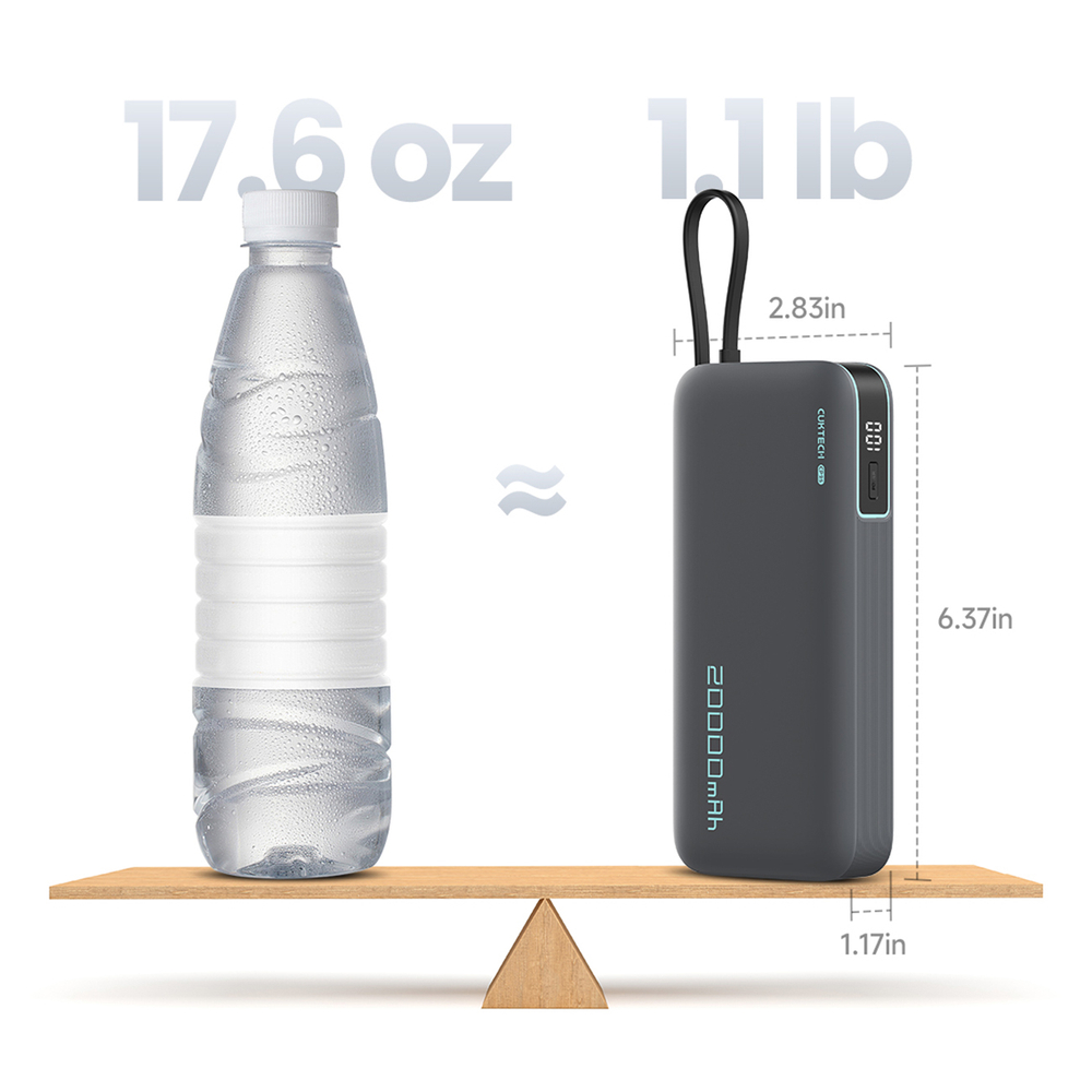 iTok webáruház - Cuktech Cuktech CUKP200NGLDG 45 W 20 000 mAh powerbank beépített USB-C kábellel (szürke) 2 Cuktech CUKP200NGLDG 45W 20000mAh Powerbank with Built-in USB-C Cable (szürke)