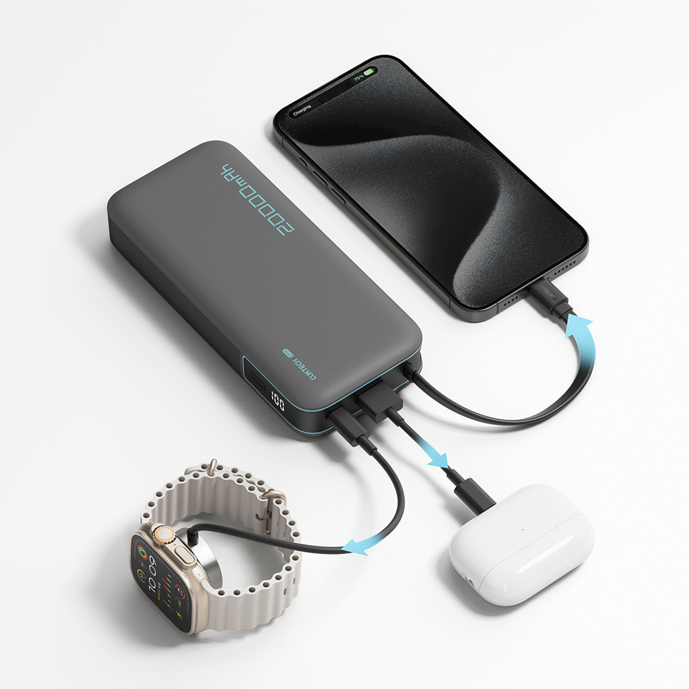 iTok webáruház - Cuktech Cuktech CUKP200NGLDG 45 W 20 000 mAh powerbank beépített USB-C kábellel (szürke) 3 Cuktech CUKP200NGLDG 45W 20000mAh Powerbank with Built-in USB-C Cable (szürke)