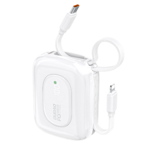 Dudao K32 22.5W 10000 mAh Powerbank with Built-in USB-C/ Lightning Cable (fehér)