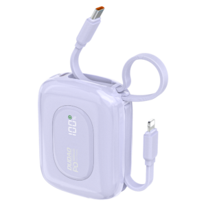 Dudao K32 22,5 W 10 000 mAh powerbank beépített USB-C és Lightning kábellel (lila)