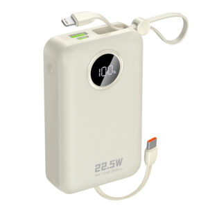 Dudao K14+ 20000 mAh 22,5 W powerbank beépített Lightning és USB-C kábelekkel (fehér)
