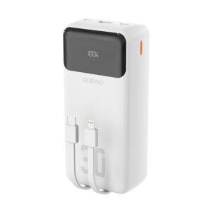 Dudao K15Max 30000 mAh PD 22,5 W powerbank beépített USB-C és Lightning kábelekkel (fehér)