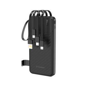 Wozinsky W11-B 10000 mAh 10 W powerbank beépített kábelekkel és LED-del (fekete)