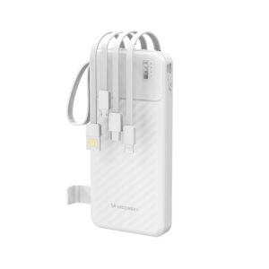 Wozinsky W11-W 10000 mAh 10 W powerbank beépített kábelekkel és LED-fénnyel (fehér)