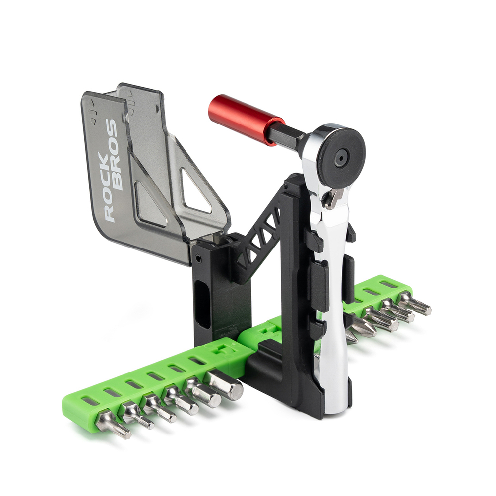 iTok webáruház - RockBros Rockbros kerékpáros szerszámkészlet mini racsnival és bitekkel (áttetsző zöld) 1 Rockbros Bike Tool Set with Mini Ratchet and Bits (áttetsző zöld)
