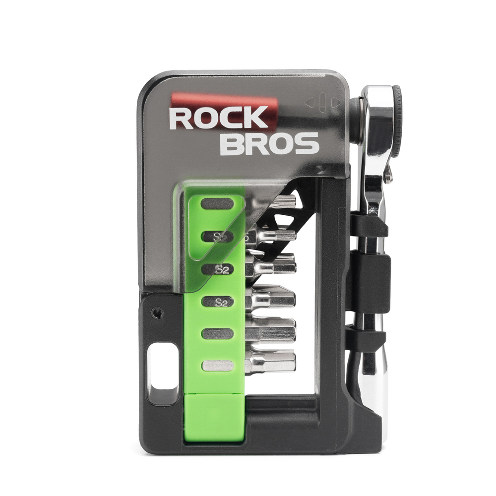 iTok webáruház - RockBros Rockbros kerékpáros szerszámkészlet mini racsnival és bitekkel (áttetsző zöld) 2 Rockbros Bike Tool Set with Mini Ratchet and Bits (áttetsző zöld)