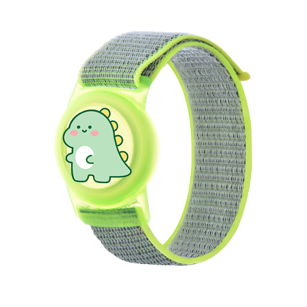 iTok webáruház - Hurtel AirTag EA-67-0Y4S gyerek tok csuklópánttal – dinoszaurusz, zöld 1 AirTag Case with Strap for Kids, Nylon, for Wrist - with Dinosaur and Green Strap