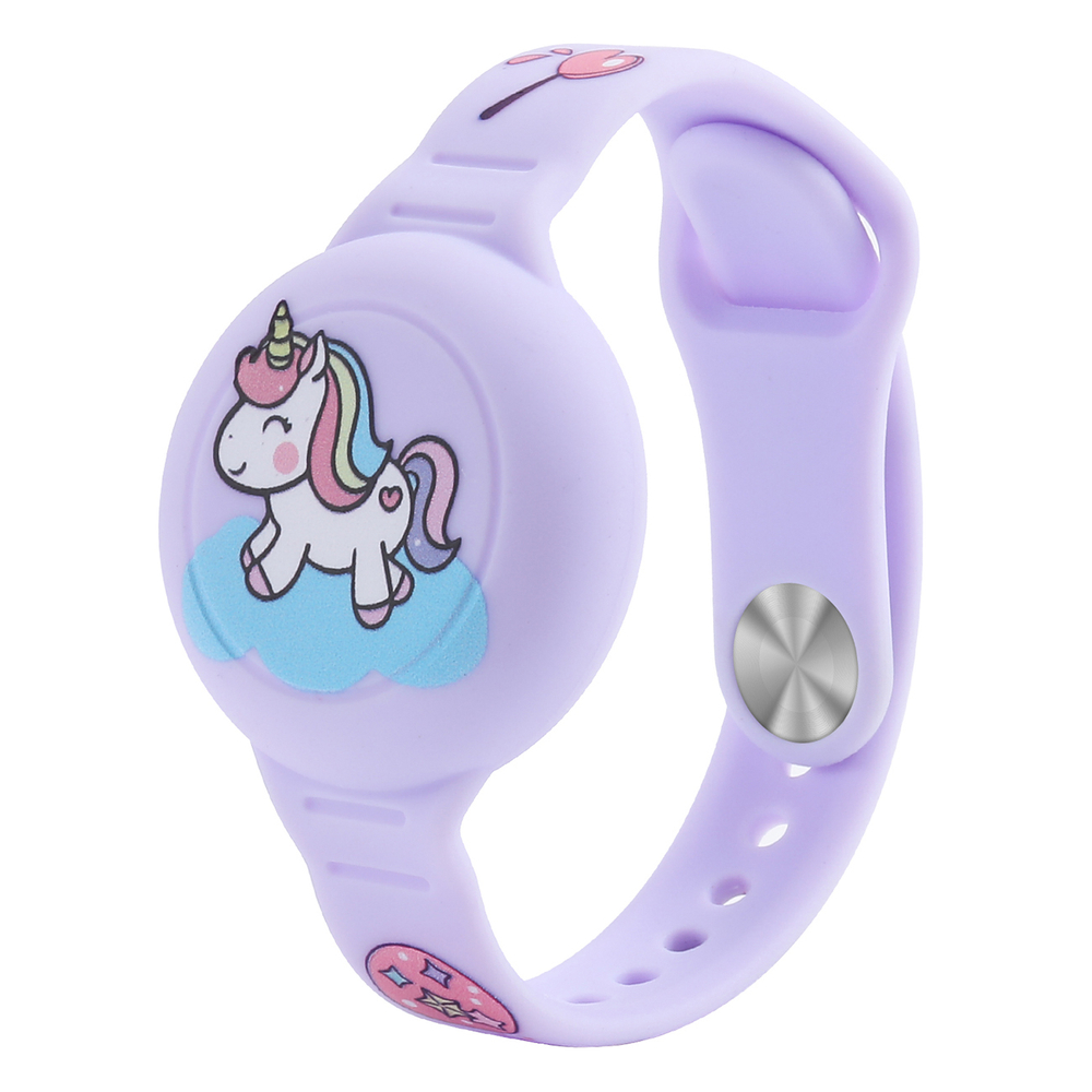 iTok webáruház - Hurtel AirTag szilikon csuklópánt gyerekeknek, lila unikornis mintával (lila unikornissal) 1 AirTag Case Wristband Silicone Wristband for Kids (lila unikornissal)