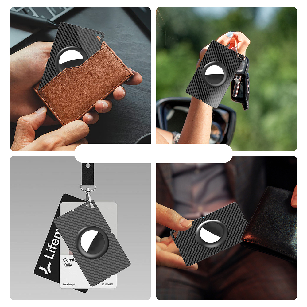 iTok webáruház - Hurtel Hurtel AirTag kártyatok WAT-84 (fekete) 5 Airtag Carbon Fiber Pattern Wallet Card Case (fekete)