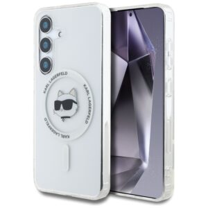 Karl Lagerfeld Button Choupette Head Printed Logo MagSafe tok Samsung Galaxy S25 készülékhez, fehér
