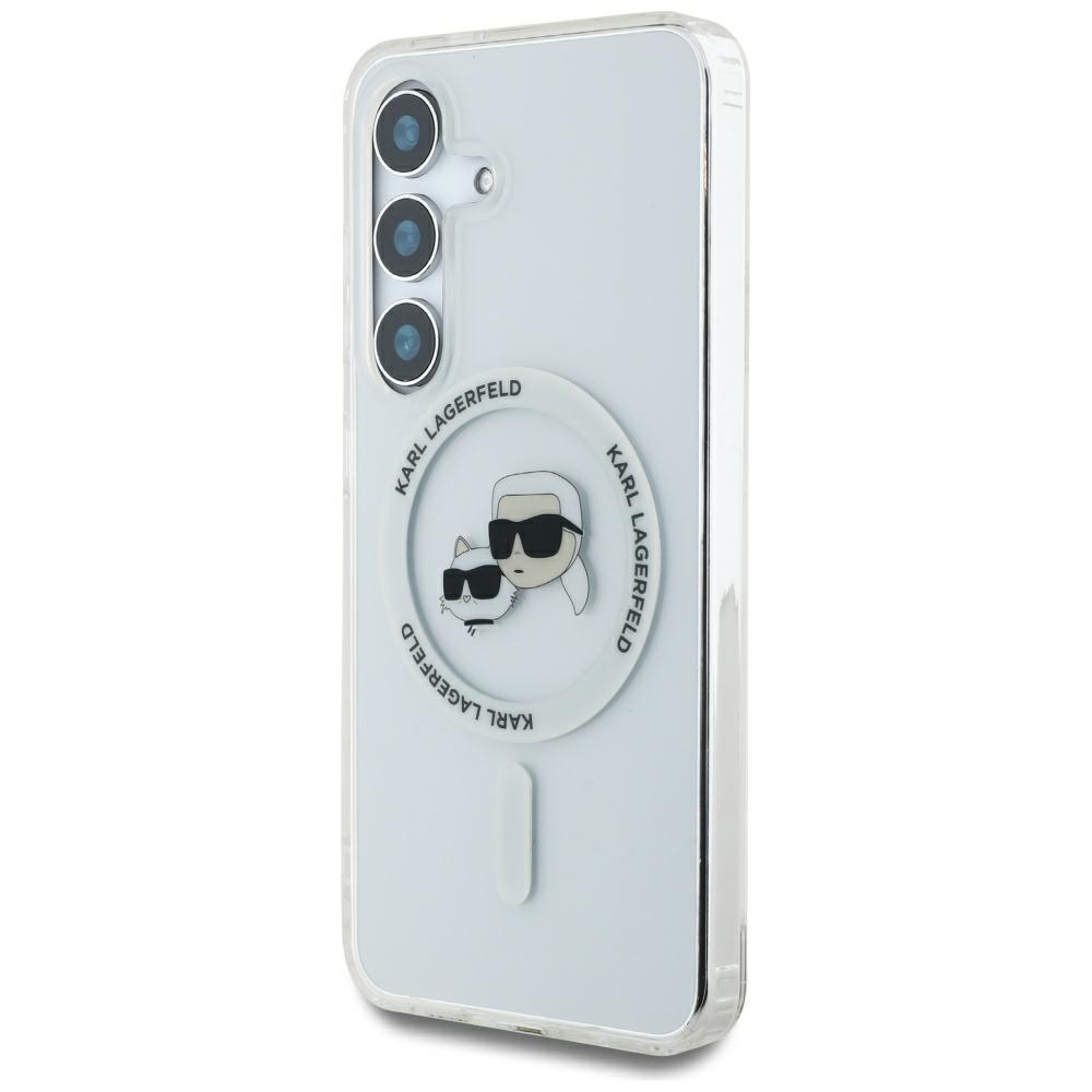 iTok webáruház - Karl Lagerfeld Karl Lagerfeld Button Karl & Choupette Heads Printed Logo MagSafe tok Samsung Galaxy S25 készülékhez – fehér 2 Case Karl Lagerfeld Button Karl & Choupette Heads Printed Logo MagSafe Samsung Galaxy S25 white