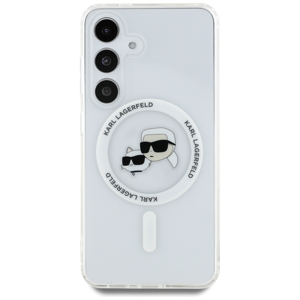 iTok webáruház - Karl Lagerfeld Karl Lagerfeld Button Karl & Choupette Heads Printed Logo MagSafe tok Samsung Galaxy S25 készülékhez – fehér 3 Case Karl Lagerfeld Button Karl & Choupette Heads Printed Logo MagSafe Samsung Galaxy S25 white