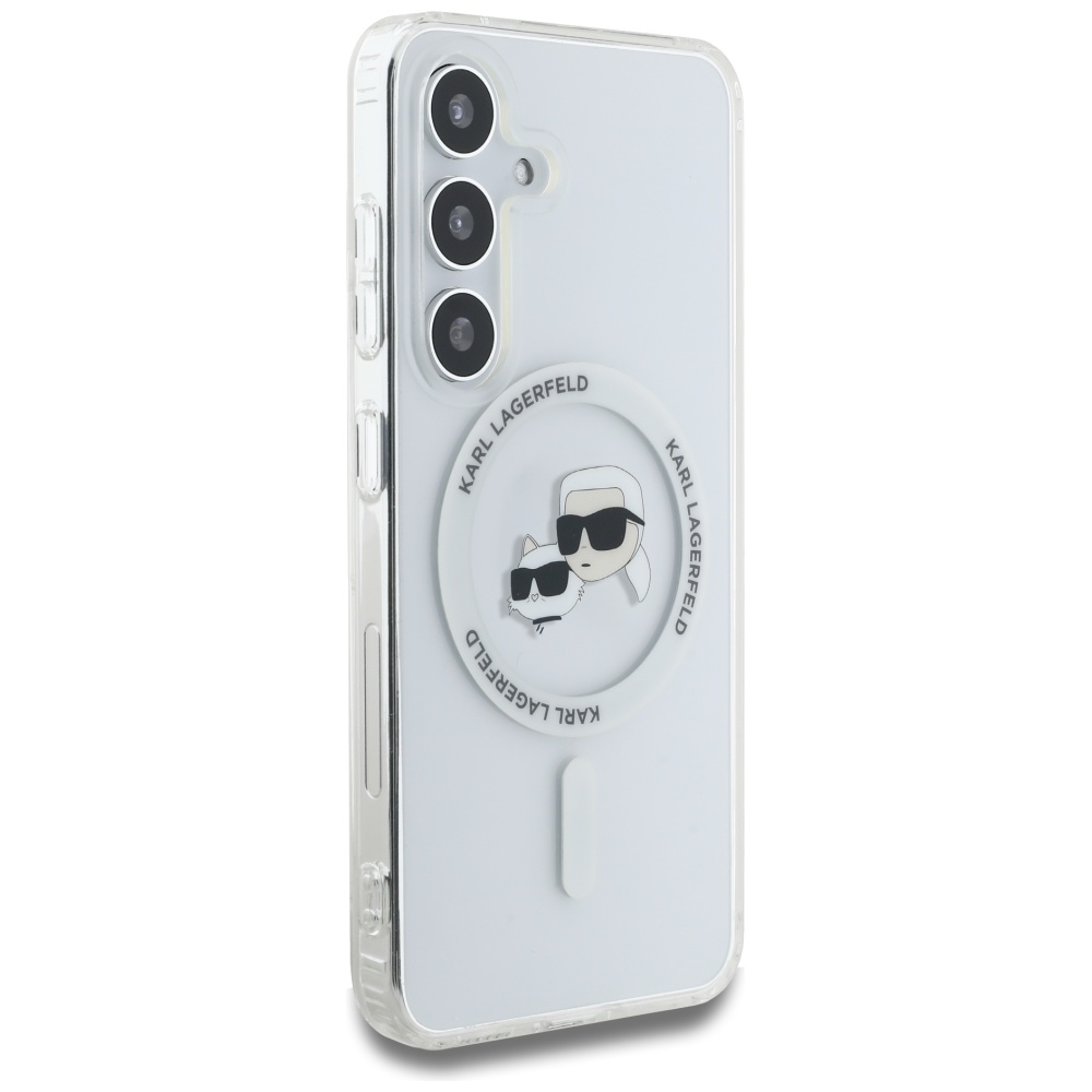 iTok webáruház - Karl Lagerfeld Karl Lagerfeld Button Karl & Choupette Heads Printed Logo MagSafe tok Samsung Galaxy S25 készülékhez – fehér 4 Case Karl Lagerfeld Button Karl & Choupette Heads Printed Logo MagSafe Samsung Galaxy S25 white