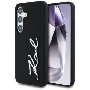 Karl Lagerfeld Silicone Metal Signature Logo tok Samsung Galaxy S25 készülékhez, fekete