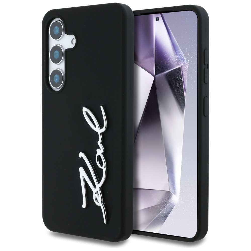 iTok webáruház - Karl Lagerfeld Karl Lagerfeld Silicone Metal Signature Logo tok Samsung Galaxy S25 készülékhez, fekete 1 Case Karl Lagerfeld Silicone Metal Signature Logo Samsung Galaxy S25 black
