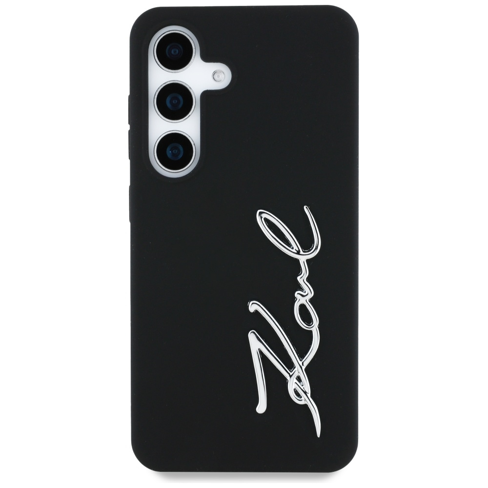 iTok webáruház - Karl Lagerfeld Karl Lagerfeld Silicone Metal Signature Logo tok Samsung Galaxy S25 készülékhez, fekete 3 Case Karl Lagerfeld Silicone Metal Signature Logo Samsung Galaxy S25 black