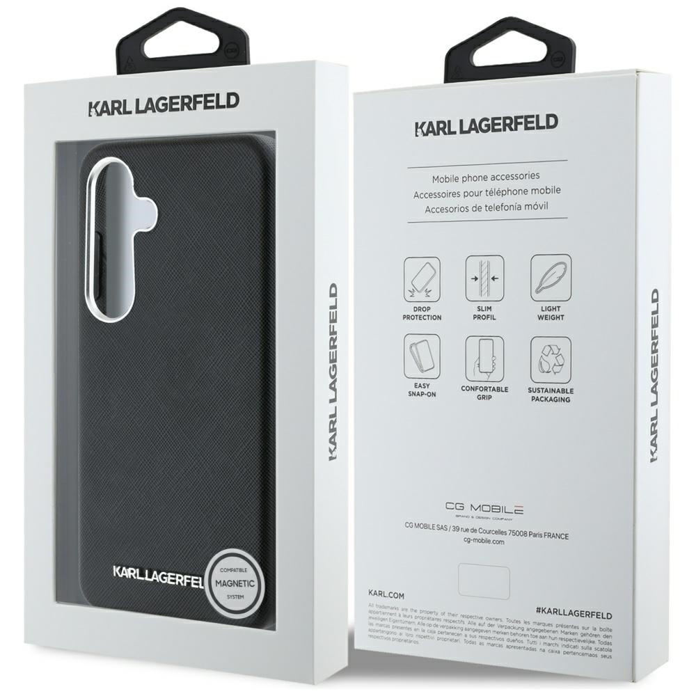 iTok webáruház - Karl Lagerfeld Karl Lagerfeld Saffiano Full Wrapped Elongated Metal Logo MagSafe tok Samsung Galaxy S25 készülékhez (fekete) 8 Karl Lagerfeld Saffiano Full Wrapped Elongated Metal Logo MagSafe Case for Samsung Galaxy S25 (fekete)