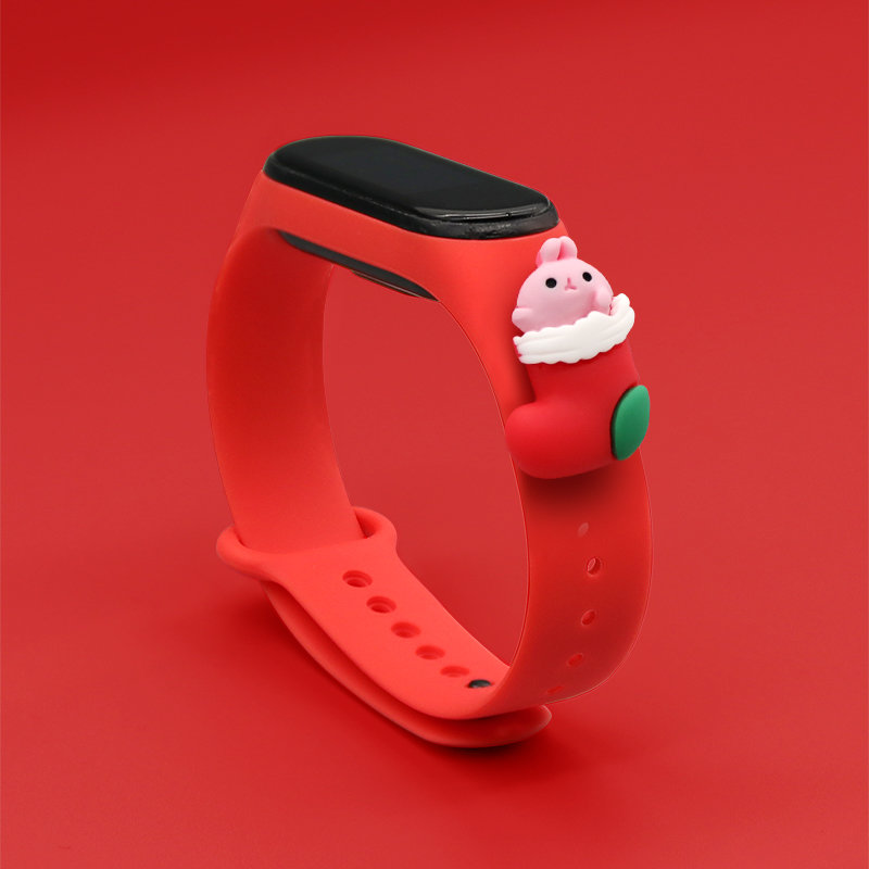 iTok webáruház - Hurtel Strap Xmas karácsonyi szíj Xiaomi Mi Band 3/4 készülékhez (piros) 2 Strap Xmas for Xiaomi Mi Band 3 / 4 Christmas Silicone Strap Bracelet with Sock (piros)