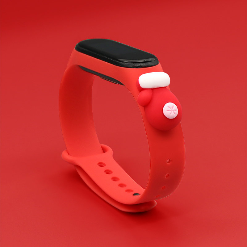 iTok webáruház - Hurtel Strap Xmas karácsonyi szíj Xiaomi Mi Band 5 / 6 készülékhez (piros) 2 Strap Xmas for Xiaomi Mi Band 5 / 6 Christmas Silicone Strap Bracelet with Glove (piros)