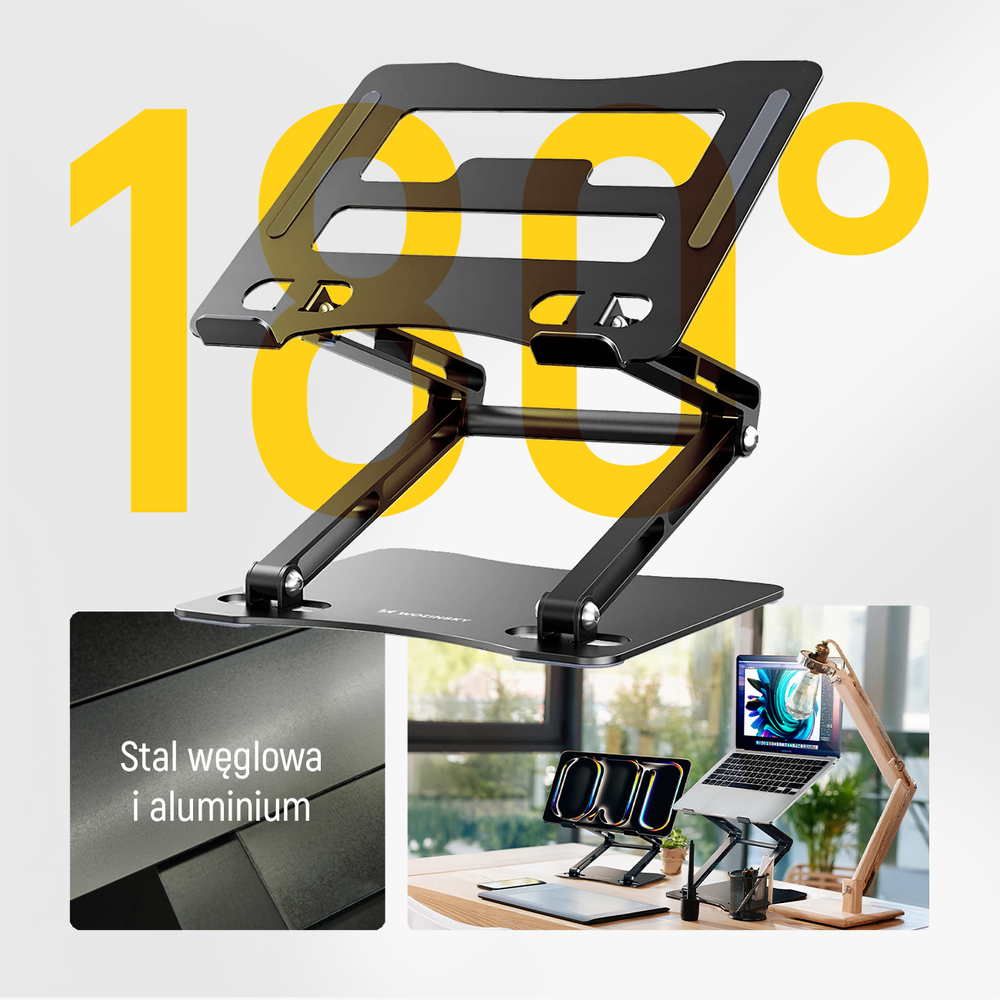 iTok webáruház - Wozinsky Wozinsky WRS-CPY75DSB alumínium laptop- és táblagépállvány (fekete) 2 Wozinsky WRS-CPY75DSB Aluminum Laptop and Tablet Stand + Free Smartphone Stand (fekete)