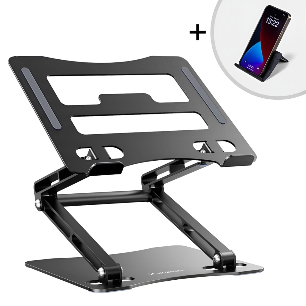 iTok webáruház - Wozinsky Wozinsky WRS-CPY75DSB alumínium laptop- és táblagépállvány (fekete) 3 Wozinsky WRS-CPY75DSB Aluminum Laptop and Tablet Stand + Free Smartphone Stand (fekete)