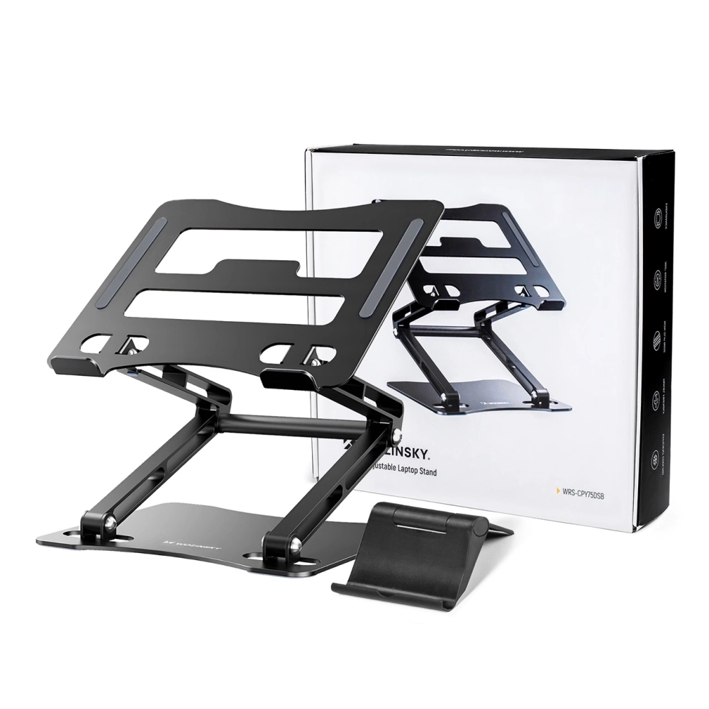 iTok webáruház - Wozinsky Wozinsky WRS-CPY75DSB alumínium laptop- és táblagépállvány (fekete) 5 Wozinsky WRS-CPY75DSB Aluminum Laptop and Tablet Stand + Free Smartphone Stand (fekete)