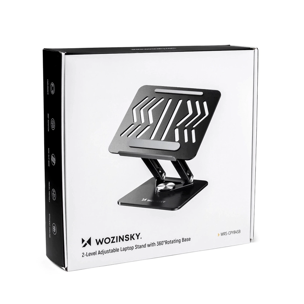 iTok webáruház - Wozinsky Wozinsky WRS-CPY84SB 360°-ban forgatható alumínium laptop- és tabletállvány + ajándék okostelefon-állvány (fekete) 5 Wozinsky WRS-CPY84SB 360 Aluminum Laptop and Tablet Stand + Free Smartphone Stand (fekete)
