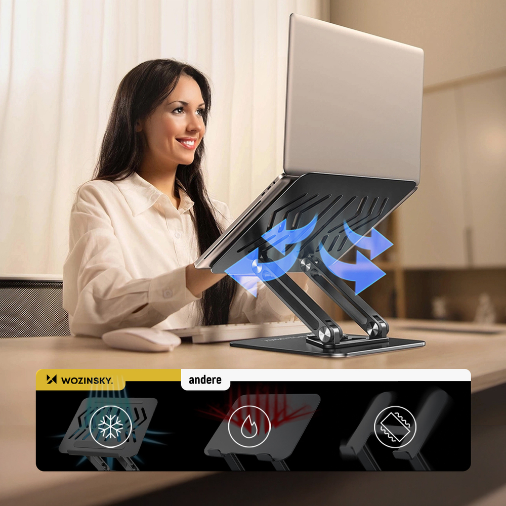 iTok webáruház - Wozinsky Wozinsky WRS-CPY84SB 360°-ban forgatható alumínium laptop- és tabletállvány + ajándék okostelefon-állvány (fekete) 7 Wozinsky WRS-CPY84SB 360 Aluminum Laptop and Tablet Stand + Free Smartphone Stand (fekete)