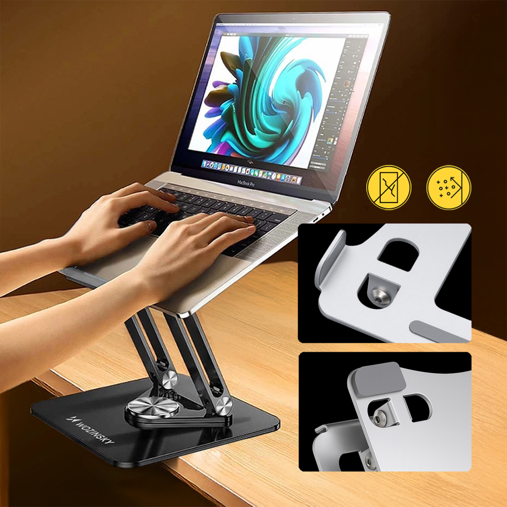 iTok webáruház - Wozinsky Wozinsky WRS-CPY84SB 360°-ban forgatható alumínium laptop- és tabletállvány + ajándék okostelefon-állvány (fekete) 8 Wozinsky WRS-CPY84SB 360 Aluminum Laptop and Tablet Stand + Free Smartphone Stand (fekete)