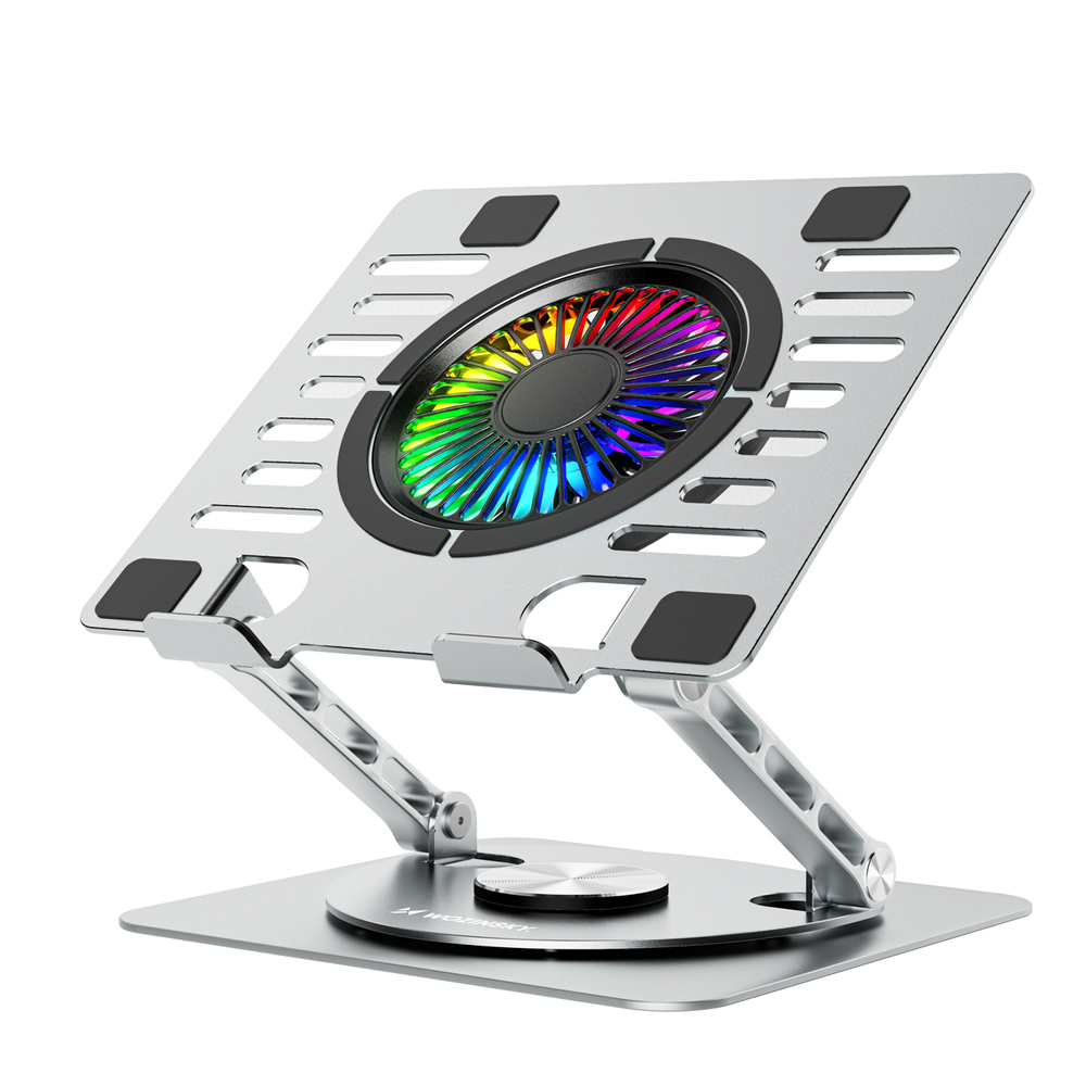 iTok webáruház - Wozinsky Wozinsky WDCX-X16-AS CoolBase RGB 360° laptop- és tablettartó állvány (ezüst) 1 Wozinsky WDCX-X16-AS CoolBase RGB 360° cooling stand for laptop and tablet (ezüst)