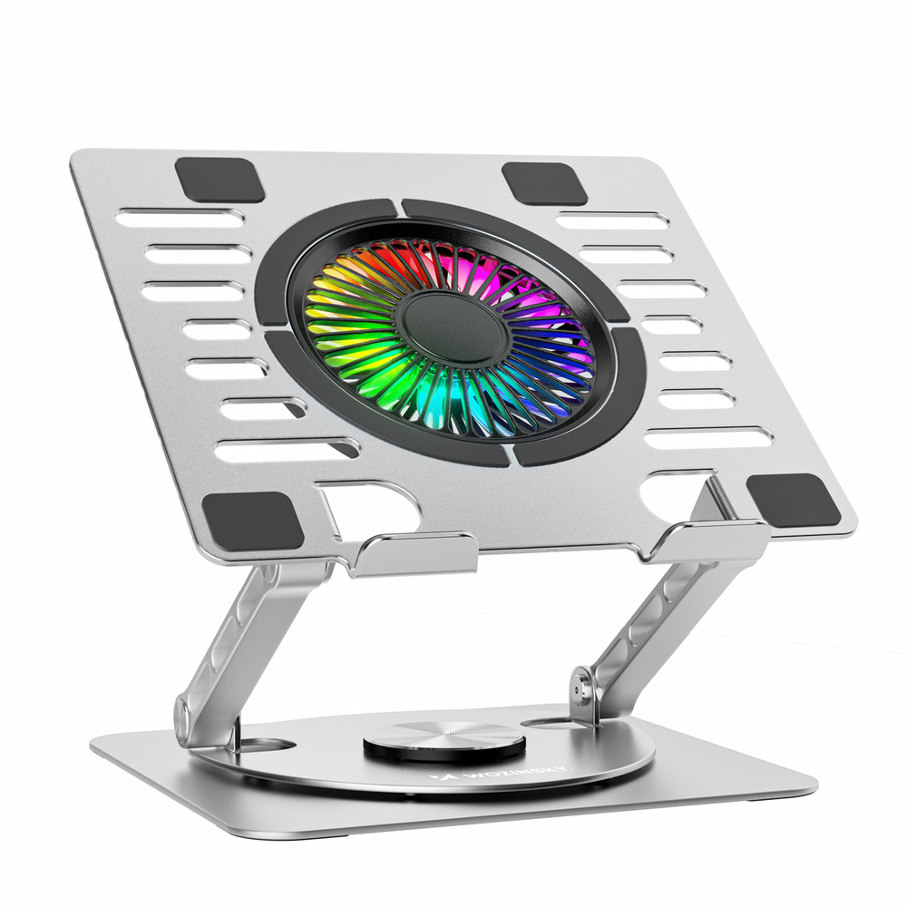 iTok webáruház - Wozinsky Wozinsky WDCX-X16-AS CoolBase RGB 360° laptop- és tablettartó állvány (ezüst) 2 Wozinsky WDCX-X16-AS CoolBase RGB 360° cooling stand for laptop and tablet (ezüst)