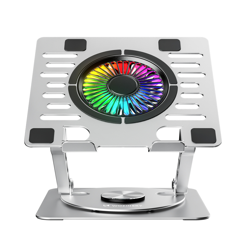 iTok webáruház - Wozinsky Wozinsky WDCX-X16-AS CoolBase RGB 360° laptop- és tablettartó állvány (ezüst) 6 Wozinsky WDCX-X16-AS CoolBase RGB 360° cooling stand for laptop and tablet (ezüst)