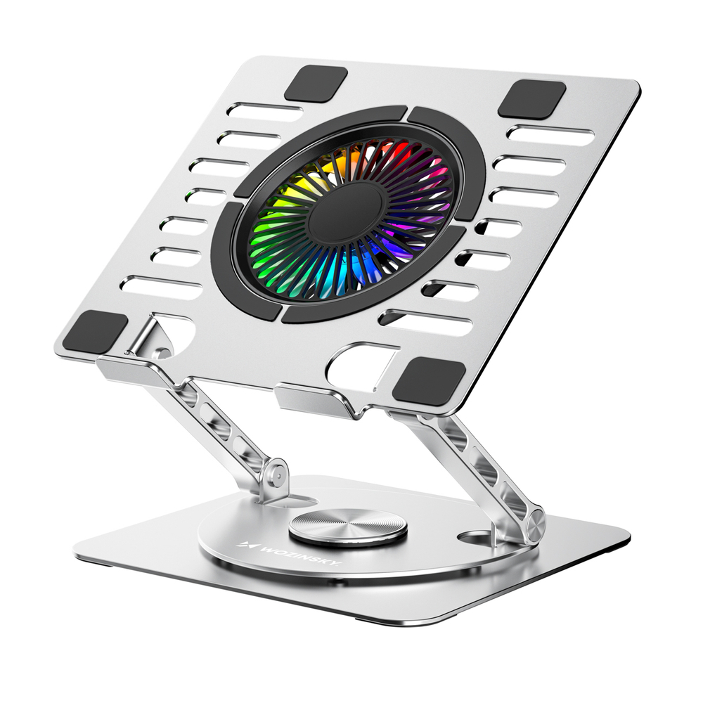 iTok webáruház - Wozinsky Wozinsky WDCX-X16-AS CoolBase RGB 360° laptop- és tablettartó állvány (ezüst) 7 Wozinsky WDCX-X16-AS CoolBase RGB 360° cooling stand for laptop and tablet (ezüst)