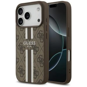 Guess 4G Printed Stripes MagSafe tok iPhone 17 Pro készülékhez (barna)