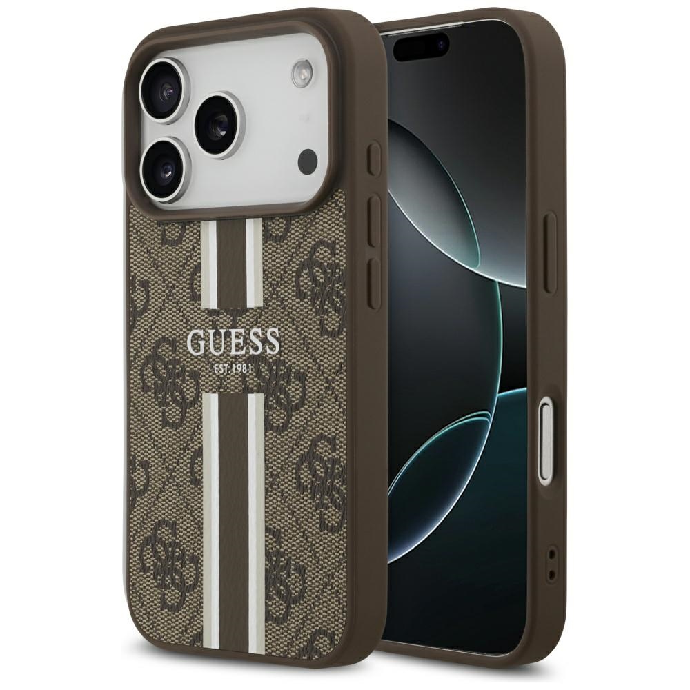 iTok webáruház - Guess Guess 4G Printed Stripes MagSafe tok iPhone 17 Pro készülékhez (barna) 1 Guess 4G Printed Stripes MagSafe case for iPhone 17 Pro (barna)