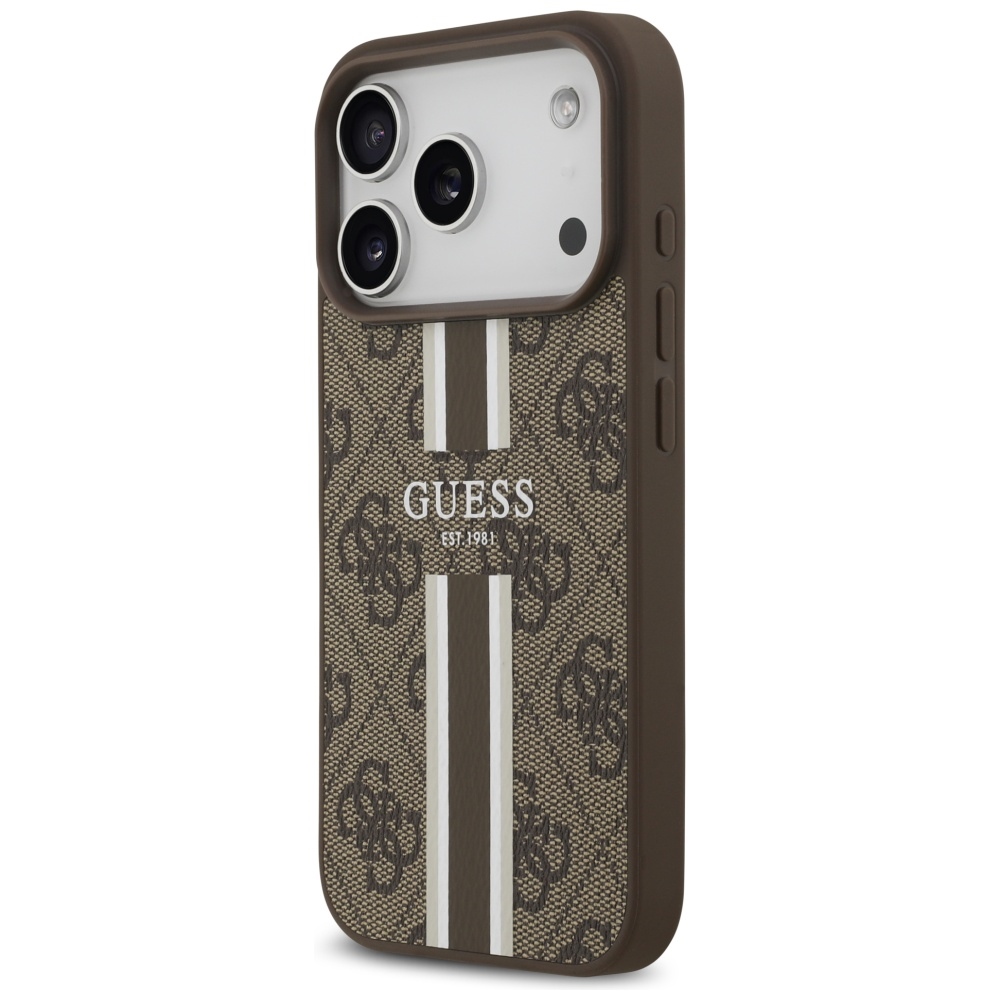 iTok webáruház - Guess Guess 4G Printed Stripes MagSafe tok iPhone 17 Pro készülékhez (barna) 2 Guess 4G Printed Stripes MagSafe case for iPhone 17 Pro (barna)