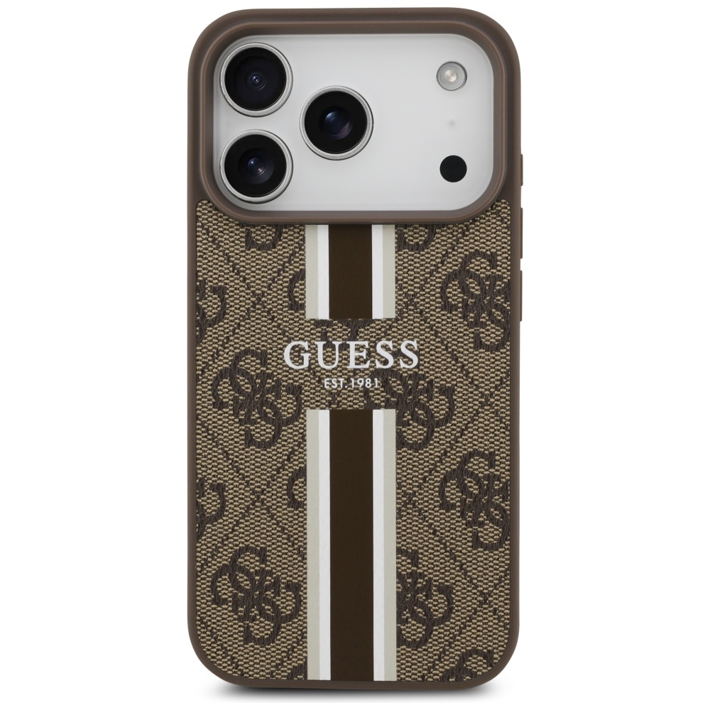 iTok webáruház - Guess Guess 4G Printed Stripes MagSafe tok iPhone 17 Pro készülékhez (barna) 3 Guess 4G Printed Stripes MagSafe case for iPhone 17 Pro (barna)