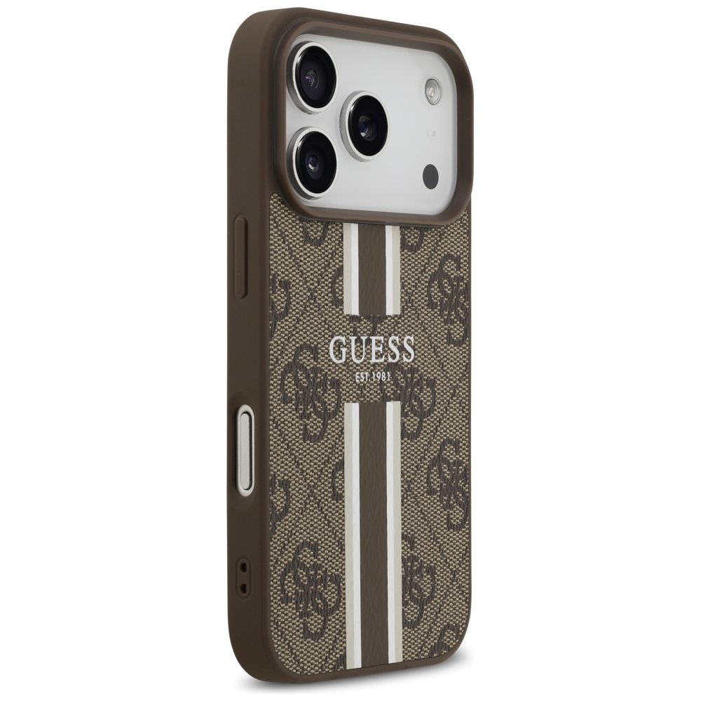 iTok webáruház - Guess Guess 4G Printed Stripes MagSafe tok iPhone 17 Pro készülékhez (barna) 4 Guess 4G Printed Stripes MagSafe case for iPhone 17 Pro (barna)
