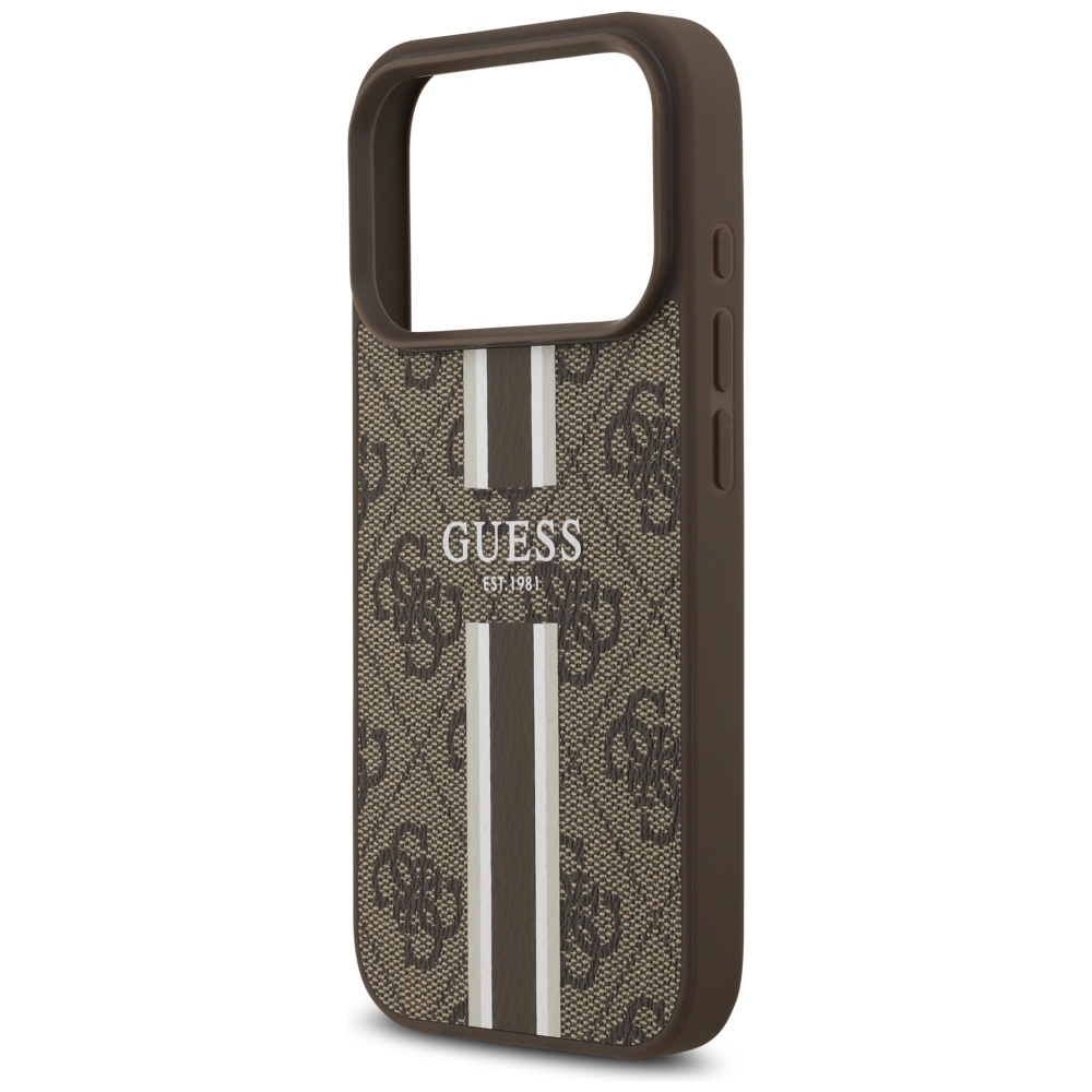 iTok webáruház - Guess Guess 4G Printed Stripes MagSafe tok iPhone 17 Pro készülékhez (barna) 6 Guess 4G Printed Stripes MagSafe case for iPhone 17 Pro (barna)