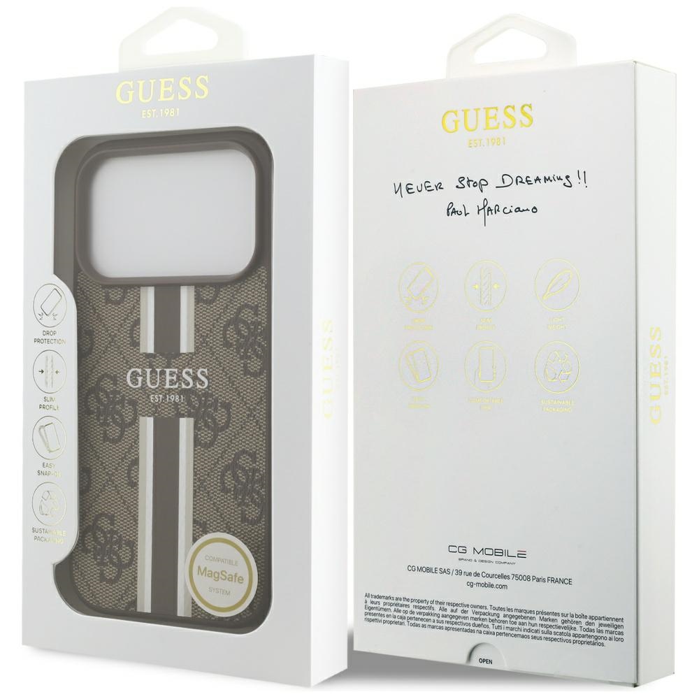 iTok webáruház - Guess Guess 4G Printed Stripes MagSafe tok iPhone 17 Pro készülékhez (barna) 8 Guess 4G Printed Stripes MagSafe case for iPhone 17 Pro (barna)