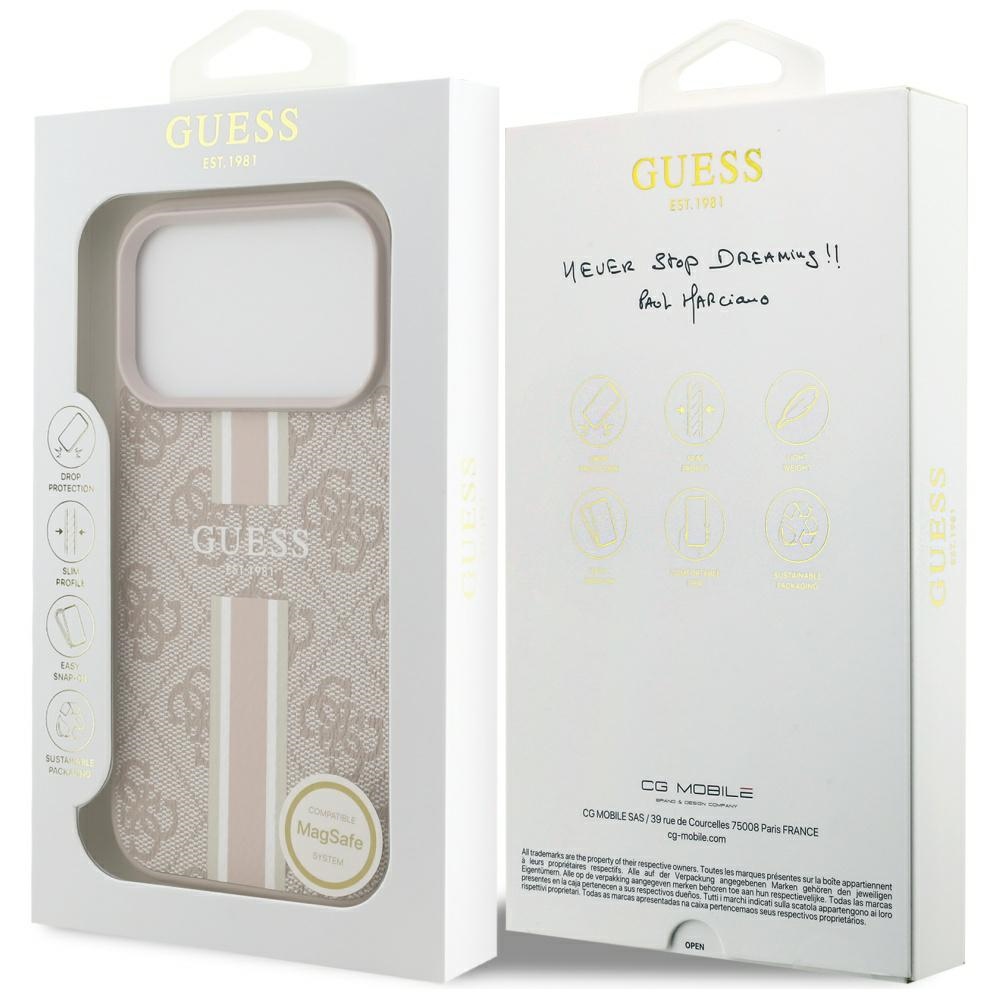 iTok webáruház - Guess Guess 4G Printed Stripes MagSafe tok iPhone 17 Pro (rózsaszín) 8 Guess 4G Printed Stripes MagSafe Case for iPhone 17 Pro (rózsaszín)