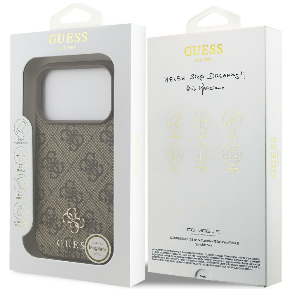 iTok webáruház - Guess Guess 4G Small Classic Logo MagSafe tok iPhone 17 Pro-hoz (barna) 8 Guess 4G Small Classic Logo MagSafe case for iPhone 17 Pro (barna)
