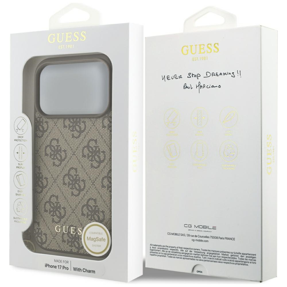 iTok webáruház - Guess Guess 4G Charms Collection MagSafe tok iPhone 17 Pro készülékhez (barna) 7 Guess 4G Charms Collection MagSafe case for iPhone 17 Pro (barna)
