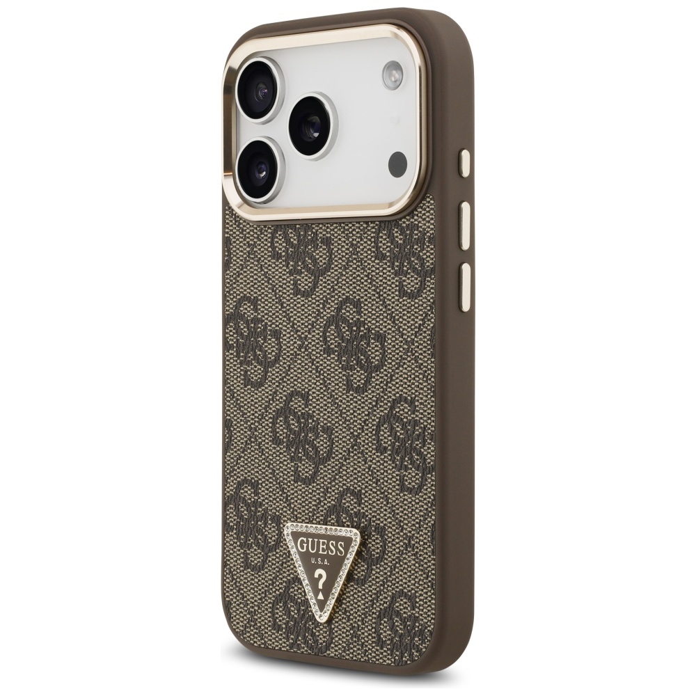 iTok webáruház - Guess Guess 4G Triangle Logo MagSafe tok iPhone 17 Pro (barna és arany) 2 Guess 4G Triangle Logo MagSafe Case for iPhone 17 Pro (barna és arany)