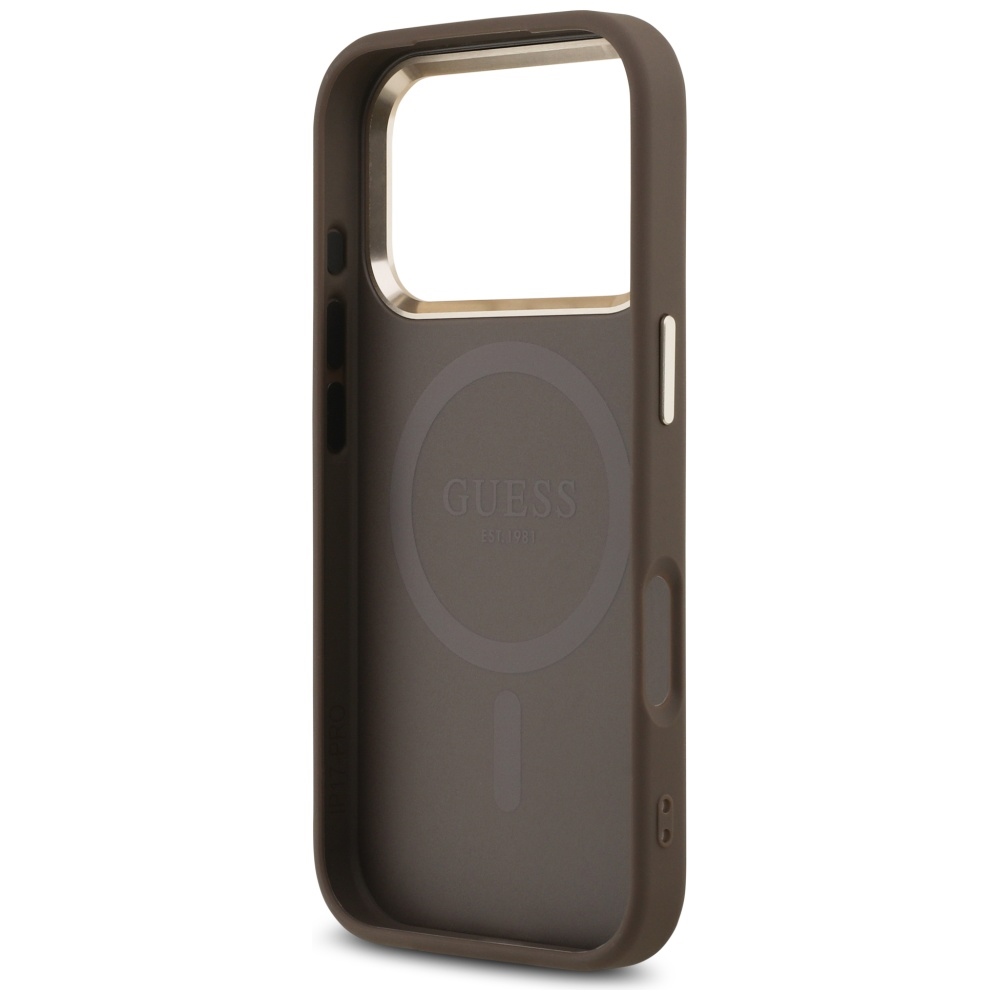 iTok webáruház - Guess Guess 4G Triangle Logo MagSafe tok iPhone 17 Pro (barna és arany) 7 Guess 4G Triangle Logo MagSafe Case for iPhone 17 Pro (barna és arany)