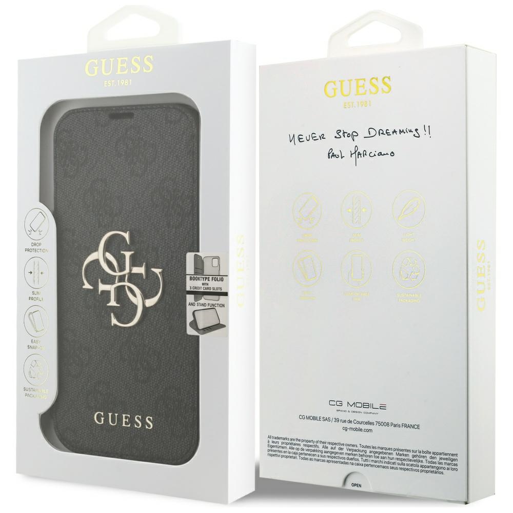 iTok webáruház - Guess Guess Book 4G Metal Logo tok iPhone 17 Pro készülékhez (fekete) 6 Guess Book 4G Metal Logo Case for iPhone 17 Pro (fekete)